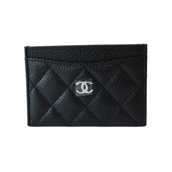 Chanel CC Quilted Caviar Card Holder Black Silver - Picture 1 of 2